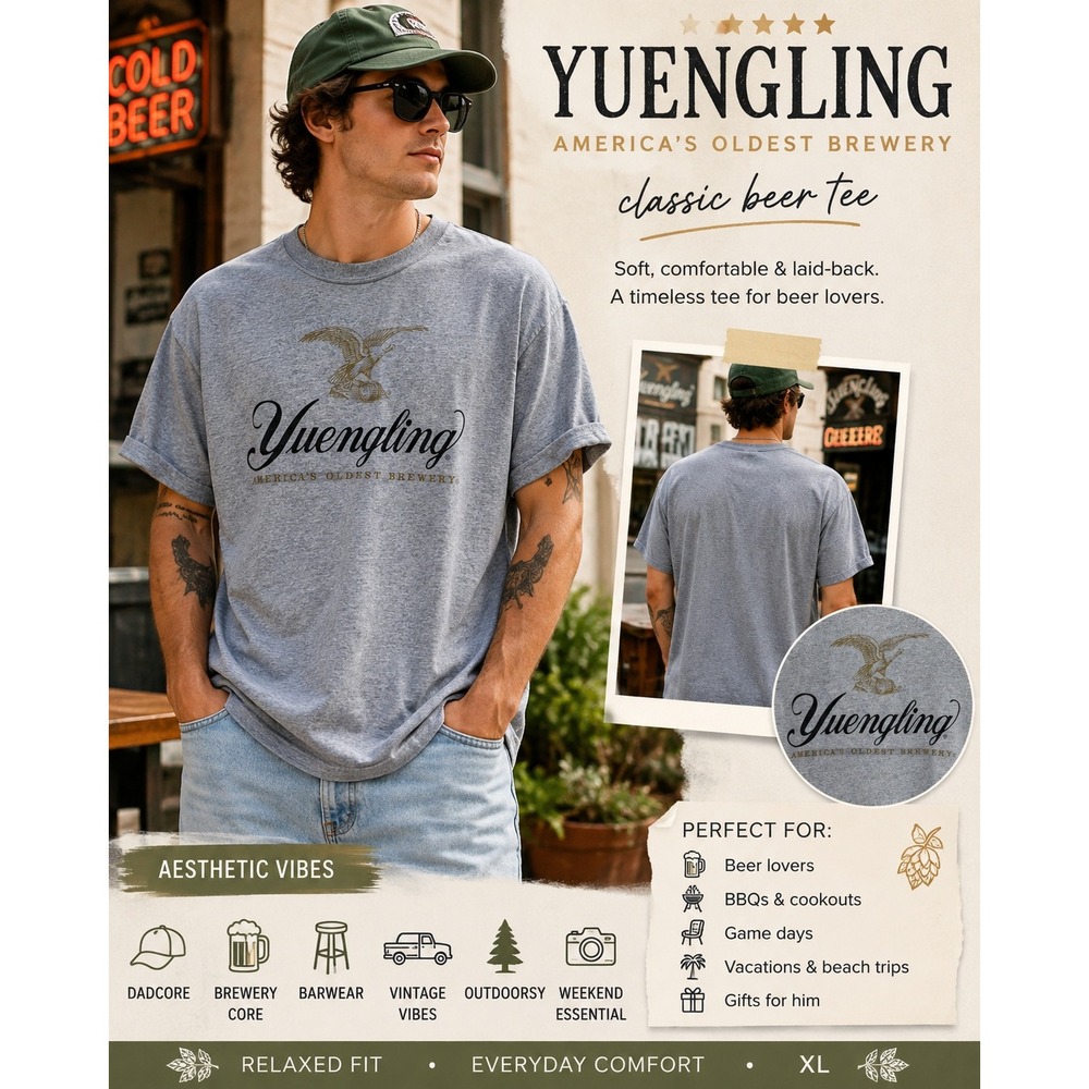 Yuengling Brewery Graphic T-Shirt Mens XL Gray Cotton Blend Short Sleeve Tee